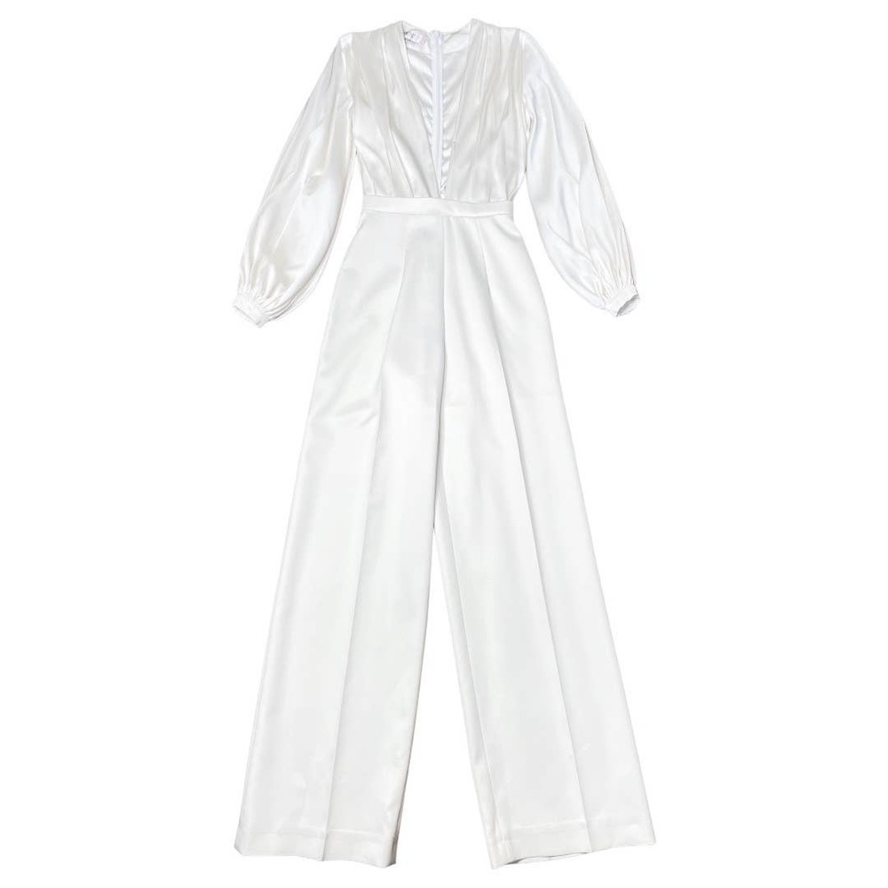 House OF CB London White Satin Plunge Neck Wide Leg Jumpsuit XS - Picture 2 of 4